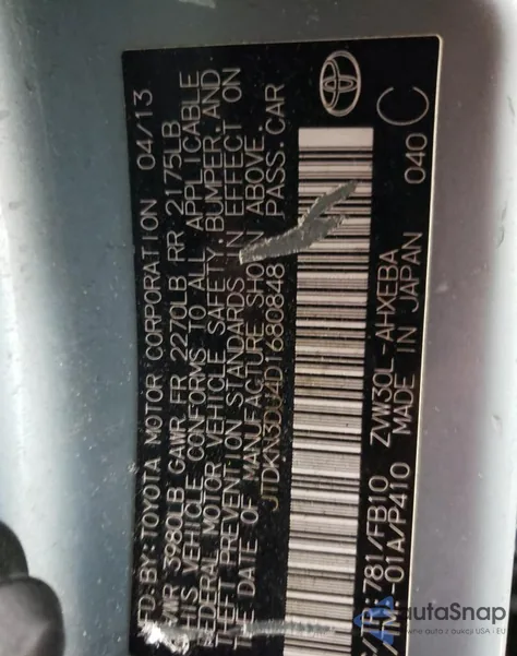 2013 Toyota Prius Two z USA, uszkodzony, nr VIN JTDKN3DU4D1680848